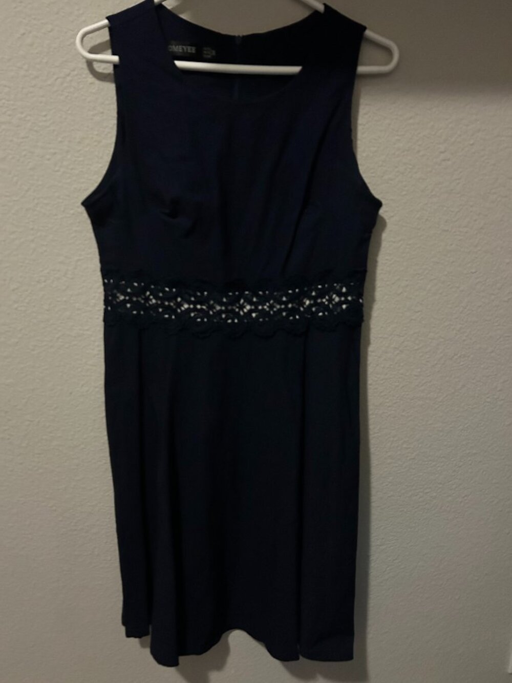HOMEYEE Navy Blue Crochet Lace Waist Sleeveless Dress – US 12 / 2XL